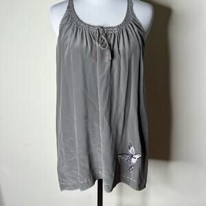 Joie Gray Silk Cross Stitched Hummingbird Tank